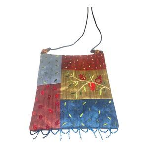 Yair Emanuel Jerusalem Embroidered Crossbody  Pomegranates Glass & Wood Beads